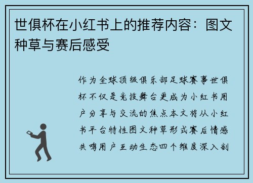世俱杯在小红书上的推荐内容：图文种草与赛后感受